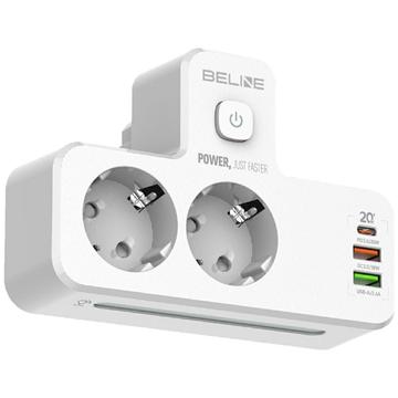 Faixa de alimentação Beline com retroiluminação LED - 2x USB-A, USB-C, 2x AC - Branco