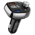 Transmissor FM Bluetooth / Carregador de Carro com QC3.0 T62 - Preto / Prateado