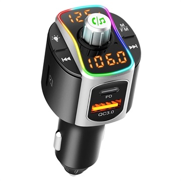 Transmissor FM Bluetooth & Carregador Rápido de Carro com Luz LED BC67