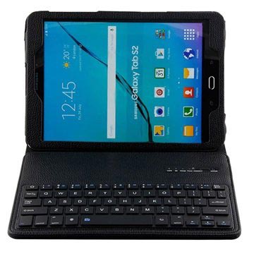 Capa com Cobertura e Teclado Bluetooth para Samsung Galaxy Tab S2 9.7 T810, Galaxy Tab S2 9.7 LTE T815 - Preto