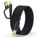 Cabo entrançado 2 em 1 USB-A / USB-C para impressora USB-B - 5m - Preto