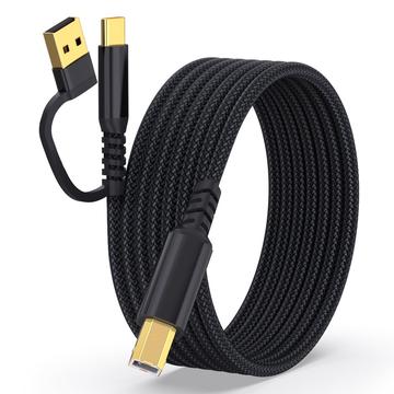Cabo entrançado 2 em 1 USB-A / USB-C para impressora USB-B - 5m - Preto