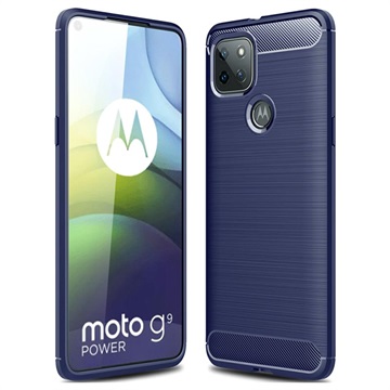Capa de TPU Brushed para Motorola Moto G9 Power - Fibra de Carbono - Azul