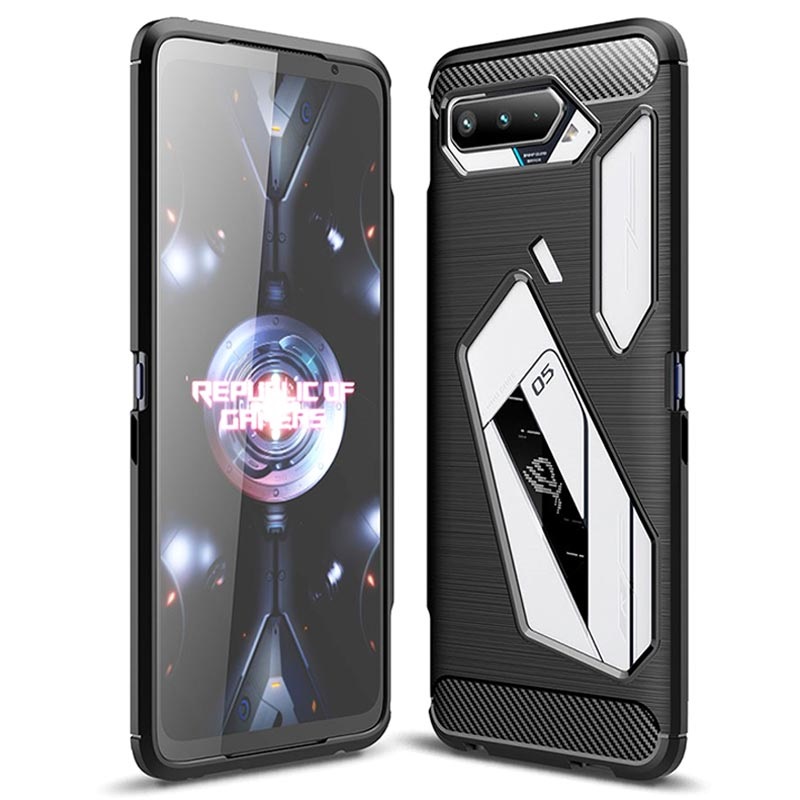 Capa de TPU Escovado para Asus ROG Phone 5 - Fibra de Carbono - Preta
