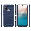 Capa de TPU Escovado para Nokia C21 Plus - Fibra de Carbono - Azul