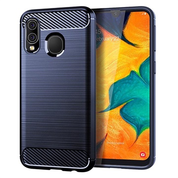 Capa de TPU Escovado para Samsung Galaxy A40 - Fibra de Carbono - Azul