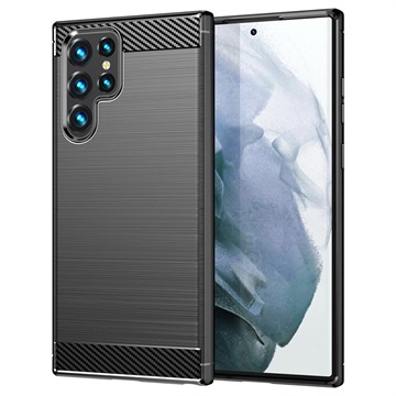 Capa de TPU Escovado para Samsung Galaxy S22 Ultra 5G - Fibra de Carbono - Preto