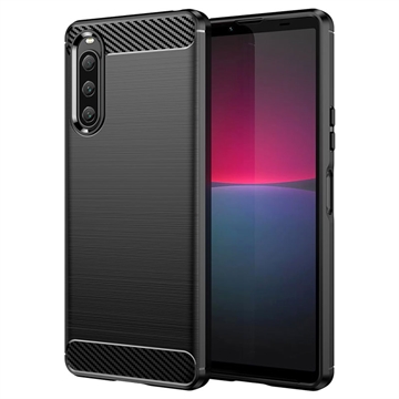 Capa de TPU Escovado para Sony Xperia 10 V - Fibra de Carbono - Preto