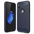 Capa de TPU Escovado para iPhone X/XS - Fibra de Carbono - Azul Escuro
