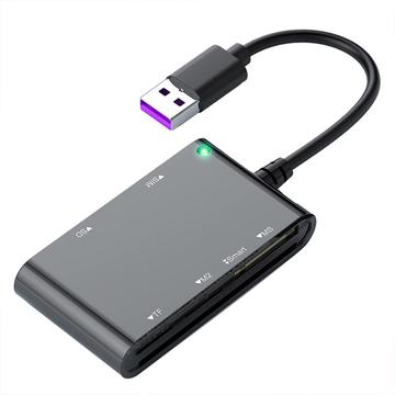 Leitor de cartões inteligentes CR375-B 6 em 1 multi-USB para cartões Smart/SIM/SD/TF/MS/M2 - Preto