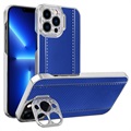 Capa Híbrida CamStand para iPhone 13 Pro - Fibra de Carbono - Azul