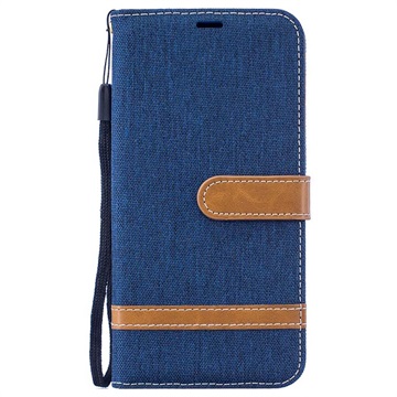 Bolsa tipo carteira Canvas Diary para Samsung Galaxy M10 - Azul Escuro
