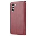 Bolsa Tipo Carteira da Série Card Set para Samsung Galaxy S21 FE 5G - Vinho Vermelho