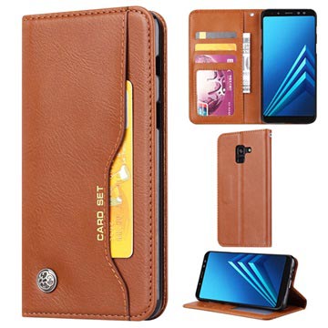 Capa Tipo Carteira da Série Card Set para Samsung Galaxy A8 (2018) - Castanha