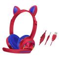 Cat Ears AKZ-020 Auscultadores com fios para crianças / Auscultadores para jogos com microfone - Vermelho