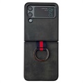 Capa Revestida com Anel de Metal para Samsung Galaxy Z Flip4 5G - Preto