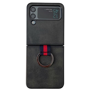 Capa Revestida com Anel de Metal para Samsung Galaxy Z Flip4 5G - Preto