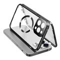 Compatível com a capa MagSafe para iPhone 15 Pro com estrutura metálica magnética + capa para telemóvel em vidro temperado de dupla face com fecho de fivela - Preto