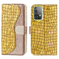 Capa Croco Bling Tipo Carteira para Samsung Galaxy A52 5G, Galaxy A52s - Dourado