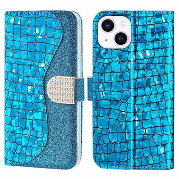 Bolsa tipo Carteira Croco Bling para iPhone 14 - Azul