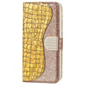 Capa Croco Bling Tipo Carteira para iPhone 13 Mini - Dourado