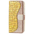 Capa Croco Bling Tipo Carteira para iPhone 13 Pro - Dourado