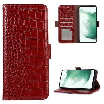 Bolsa de Pele Tipo Carteira Crocodile com RFID para Motorola Moto G32 - Preto