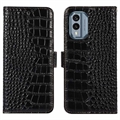 Bolsa de Pele Tipo Carteira Crocodile com RFID para Nokia X30 - Preto