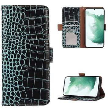 Bolsa de Pele Tipo Carteira Crocodile com RFID para Samsung Galaxy S21 FE 5G - Verde