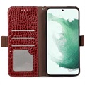 Bolsa de Pele Tipo Carteira Crocodile com RFID para Samsung Galaxy S21 FE 5G - Vermelho