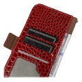 Bolsa de Pele Tipo Carteira Crocodile com RFID para Samsung Galaxy S21 FE 5G - Vermelho