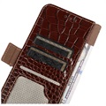 Bolsa de Pele Tipo Carteira Crocodile com RFID para Samsung Galaxy A33 5G - Castanho