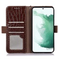 Bolsa de Pele Tipo Carteira Crocodile com RFID para Samsung Galaxy A33 5G - Castanho