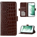 Bolsa de Pele Tipo Carteira Crocodile com RFID para Samsung Galaxy A53 5G - Castanho