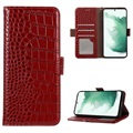 Bolsa de Pele Tipo Carteira Crocodile com RFID para Samsung Galaxy A53 5G - Vermelho
