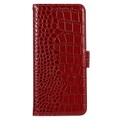 Bolsa de Pele Tipo Carteira Crocodile com RFID para Samsung Galaxy A53 5G - Vermelho