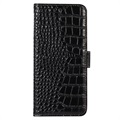 Bolsa de Pele Tipo Carteira Crocodile com RFID para Samsung Galaxy M33 - Preto