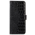Bolsa de Pele Tipo Carteira Crocodile com RFID para iPhone 14 - Preto