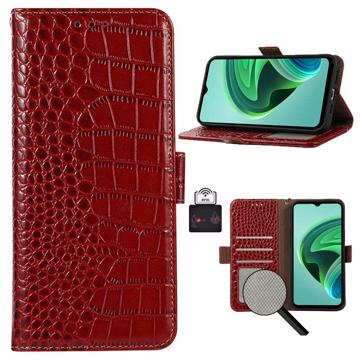 Bolsa de Pele Tipo Carteira Crocodile com RFID para iPhone 14 - Preto