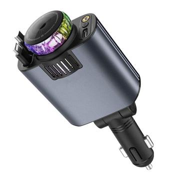 Carregador de automóvel D1 5 em 1 de 45W com projetor de luz estelar, difusor de aromaterapia e cabos USB-C / Lightning retrácteis