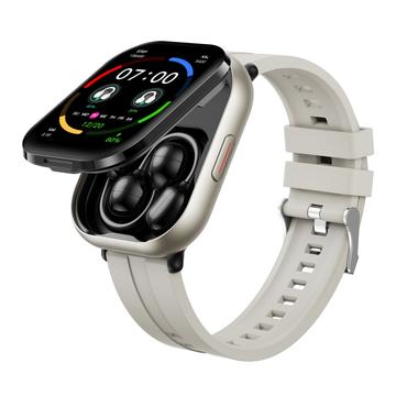 D12 Smartwatch 2 em 1 com auscultadores sem fios com clip - Bracelete de silicone - Prata