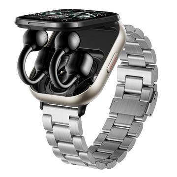 D12 Smartwatch 2 em 1 com auscultadores sem fios com clip - Bracelete em aço inoxidável - Prata