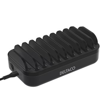 Estação de carregamento de 10 portas Deltaco - 7x USB-A e 3x USB-C - 120W - Preto