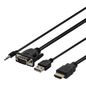 Cabo adaptador Deltaco VGA para HDMI com áudio - 1 m - Preto