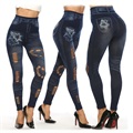 Leggings Slim-Fit de Cintura Subida em Ganga Fashion - XS - Azul Escuro