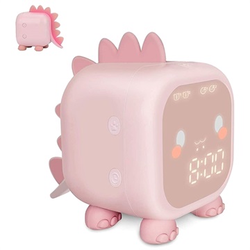 Relógio Despertador Digital Infantil com Design de Dinossauro - Cor-de-Rosa