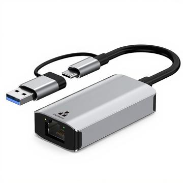 Adaptador USB-C/USB 3.0 para RJ45 Gigabit Ethernet de interface dupla - Conversor LAN Plug & Play compacto