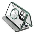 Vidro temperado de dupla face + estrutura metálica magnética Capa anti-queda para iPhone 15 Compatível com a capa MagSafe para telemóvel com fecho de fivela - Verde