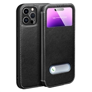 Capa flip em pele para iPhone 16 Pro Max Dual View