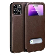 Capa flip em pele para iPhone 16 Pro Max Dual View - Castanho